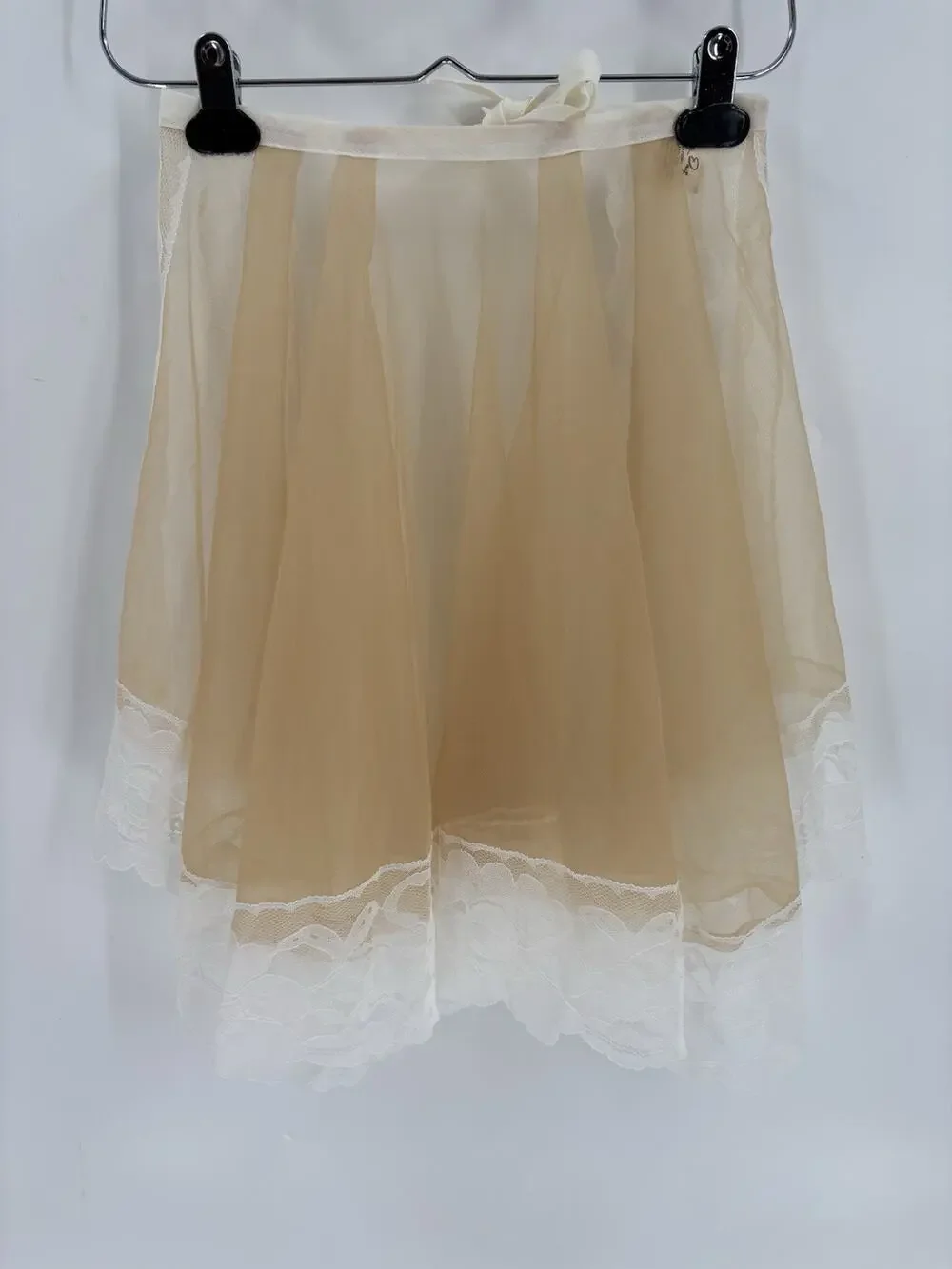Vintage Betty Dain Half Apron Beige White Mesh Lace Tie Sheer Adjustable 50s 60s